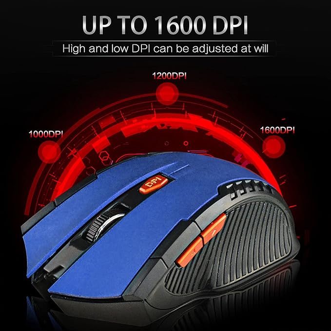 Mechanical Gaming 2.4G Mouse, 1000/1200/1600 3-Speed DPI Ergonomic Mouse with A USB Receiver, for Office/Home/Desktop/Computer/Notebook (Blue)