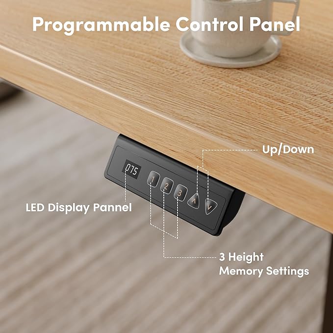 CubiCubi Electric Standing Desk Height Adjustable, 55.1 x 23.6 Inches Home Office Computer Desk, Sit to Stand Up with Memory Presets, Maple