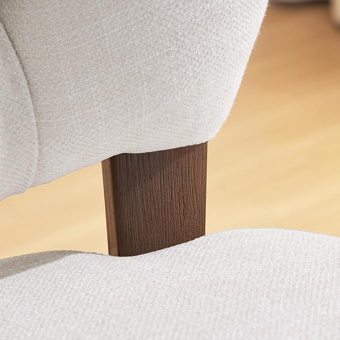 HUIMO Upholstered Swivel Desk Chair Chenille Tufted Fabric Home Office Chair with Wheels Adjustable Height Classic Task Chair with Wooden Legs Comfortable Armless Chair for Studio Study (Beige)