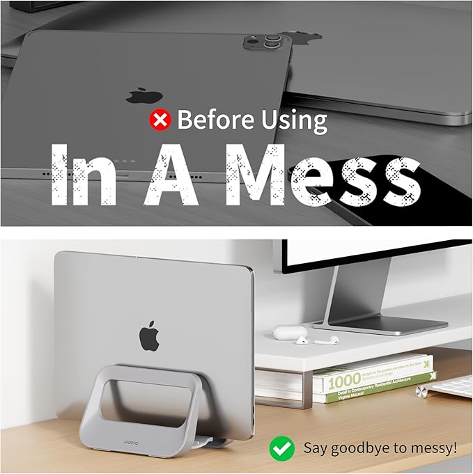 Vertical Laptop Stand for Desk,Plastics Laptop Holder Dock with Silicone Protection,Compatible with All MacBook/Surface/Samsung/HP/Dell/Chrome Book (Gray)