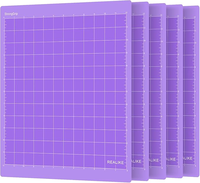 REALIKE StrongGrip Cutting Mat Compatible with Cricut Maker 3/Maker 4/Maker/Explore 3/4/Air 2/Air/One (12x12 Inch 5 Mats), Purple Strong Grip Adhesive Sticky Cutting Mats for Crafts
