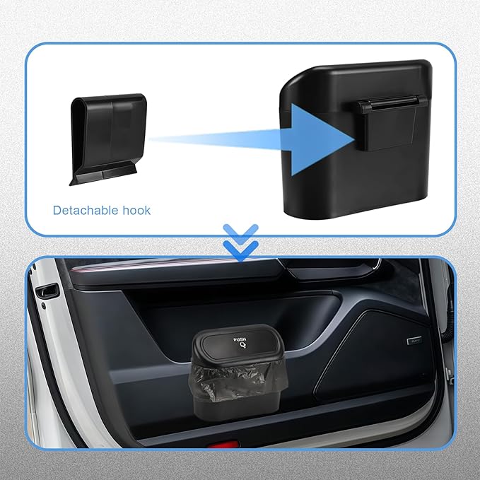 Car Small Trash Can with Lid, Leakproof Mini Car Garbage Can, Waterproof Push Button Easy Empty, Suitable for Desktop Office Bedroom Dorm Home Vehicle with 75 PCS Plastic Trash Bag (Black)