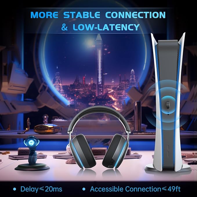 Gtheos 2.4GHz Wireless Gaming Headset for PS5, PS4 Fortnite & Call of Duty/FPS Gamers, PC, Nintendo Switch, 7.1 Surround Sound, Bluetooth 5.3 Gaming Headphones with ENC Mic, 40+Hr Battery - Space Gray