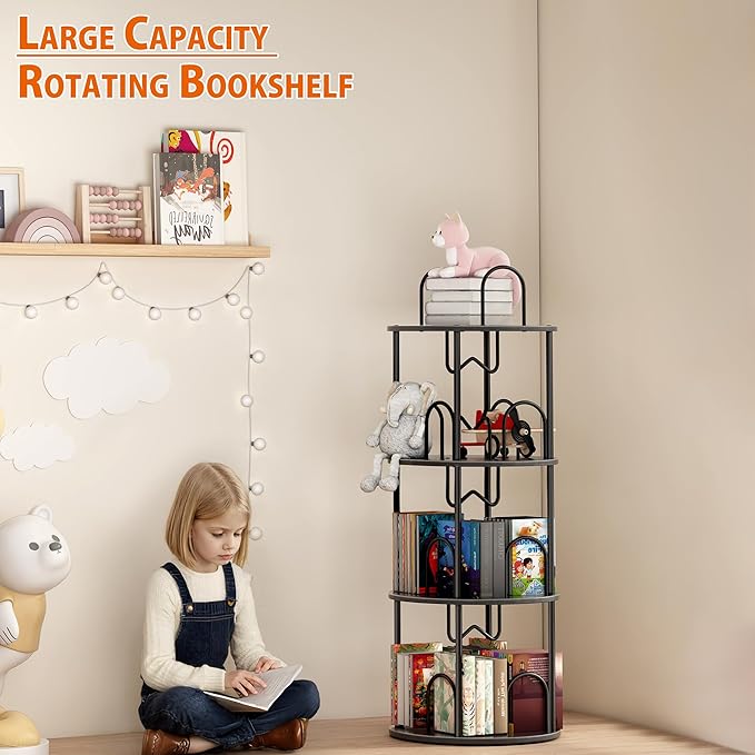 3 Tier Rotating Bookshelf, 360° Spinning Bookshelf Tower, Narrow Corner Book Shelf, Revolving Bookcase Corner Tall Book Shelf for Small Spaces, Bedroom, Living Room, Black