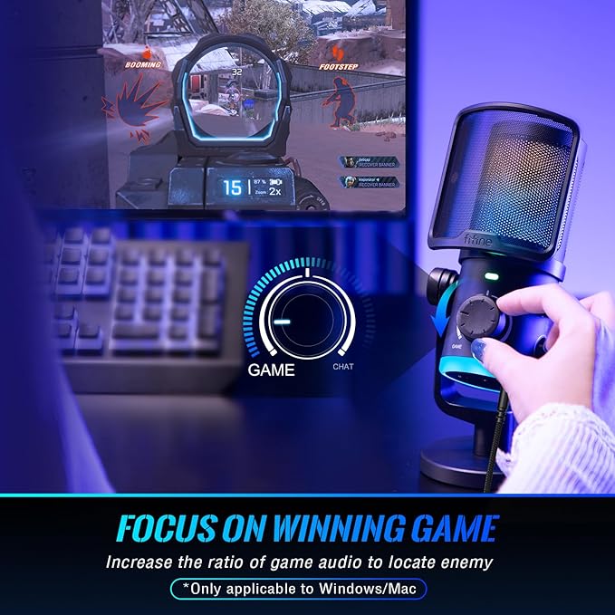 FIFINE Gaming USB Microphone with Studio Monitor Headphones Set, USB Streaming Mic with RGB, Noise Cancellation for PS4/PS5, Podcast Streaming Headset Kit with 3.5mm or 6.35mm Jack on PC/Mixer(AM6+H8)