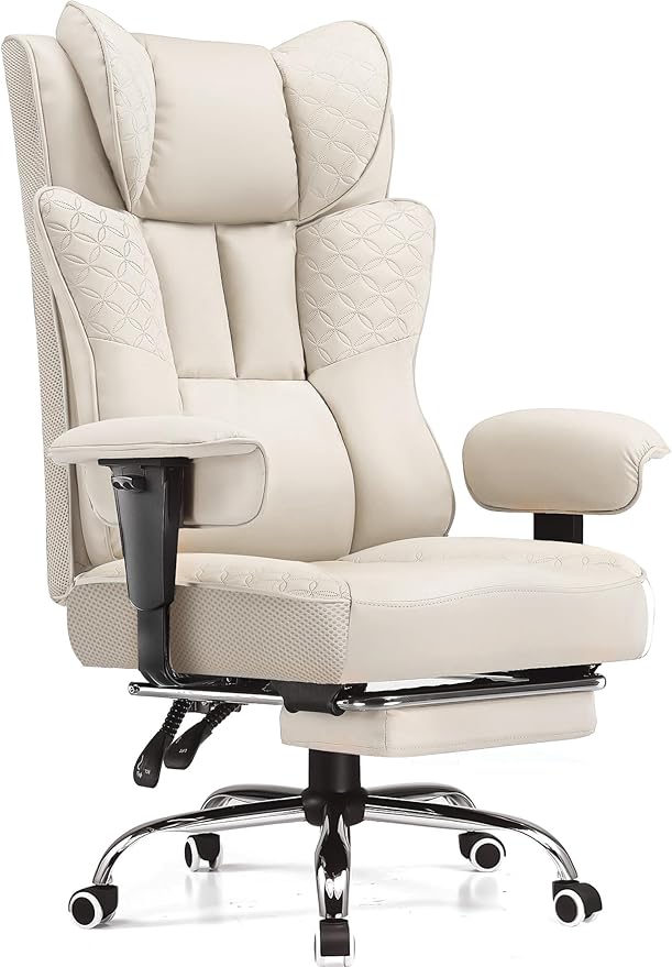 GTPLAYER Big and Tall Office Chair 400LBS Wide Ergonomic Gaming Chair with Deluxe Embossing Designed Leather with Foot Rest,150°Reclining Adjustable Soft Armrests Pocket Spring Back Support and Pillow
