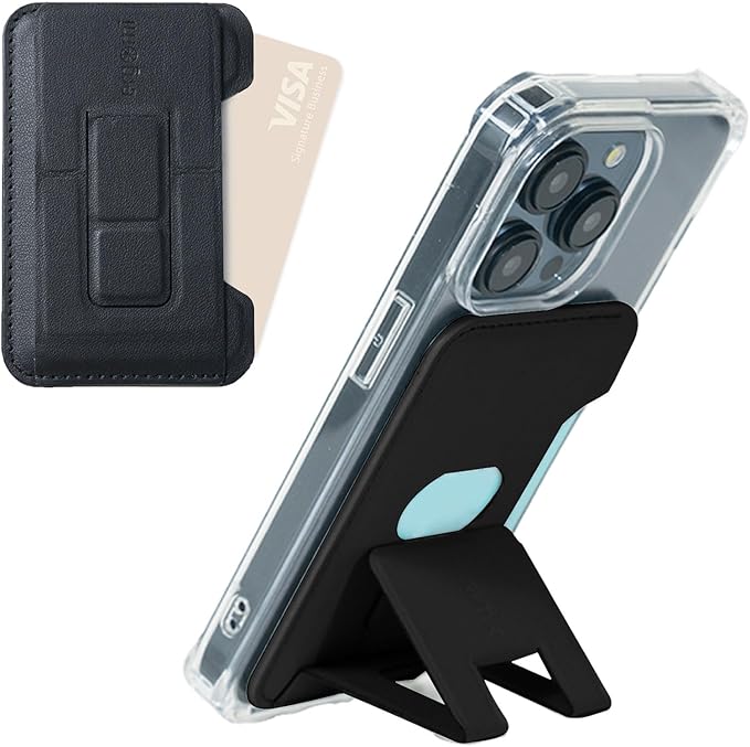 MagSafe Wallet Stand for iPhone 16/15/14/13/12, Magnetic Card Holder with Adjustable Multi-Angle Kickstand, Side-Opening Card Slot, Dual Magnetic Rings, – Black