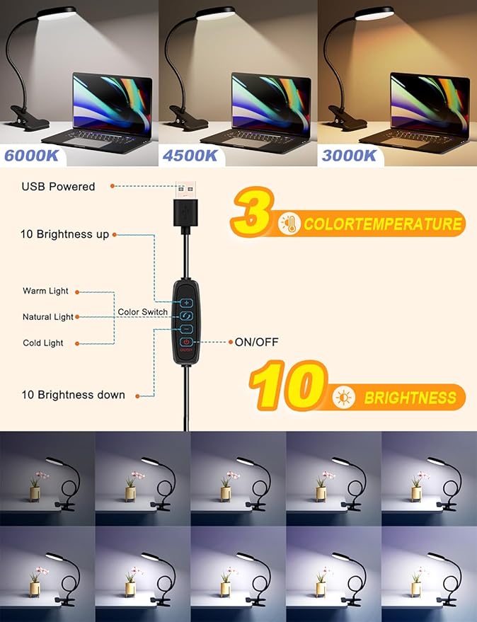 Desk Lamp with Clamp-HLXS-111 (Warm/White Light with USB Port-10W)