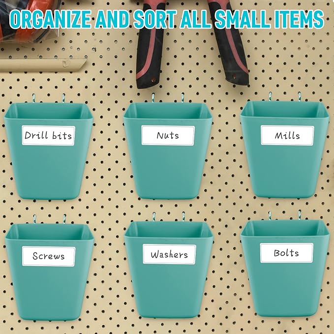 G.CORE Large Pegboard Cups Peg Board Storage Bin 6 Pack with Hooks, Square Box Shape Pegboard Cup Holder Accessories for Garage Workbench/Craft Room/Office/Playroom/Home Kitchen Organization (Green)