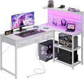 Grandder 50 Inch L Shaped Gaming Desk with 3 Drawers & Storage Shelves & Hutch, Computer Desk with USB Ports, Study Writing Table for Bedroom, Simple Modern Laptop Desk for Home Office, White