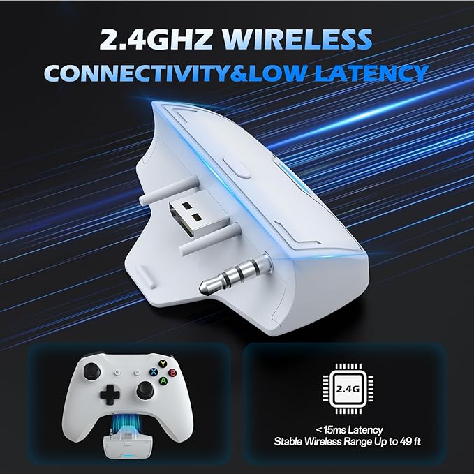BINNUNE Wireless Gaming Headset for Xbox Series X/S, Xbox One, PS5, 120H Ultra-Long Battery, Bluetooth 5.3 Gaming Headphones with Noise-Canceling Mic, Comfortable Over-Ear Headphones,White