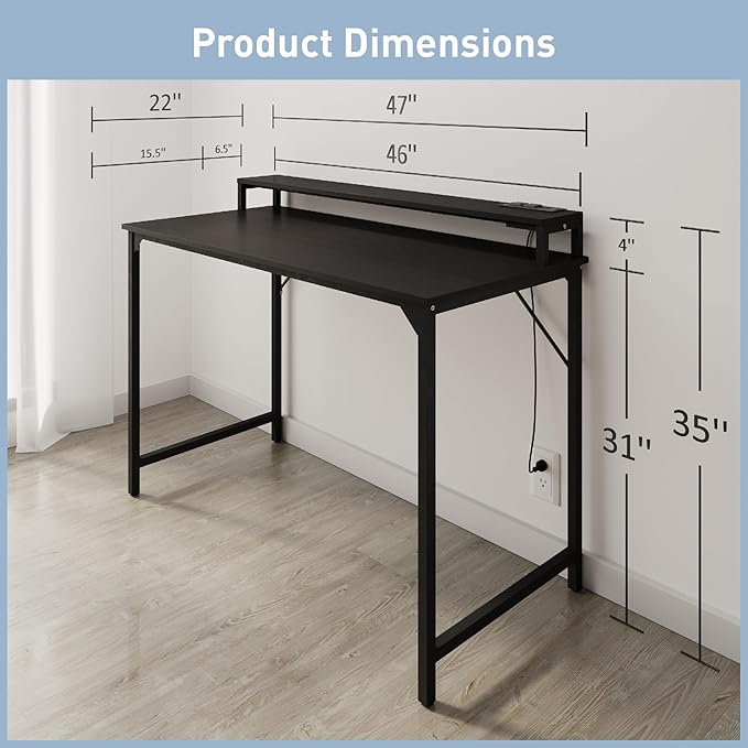 Realspace® Rezio 47" Computer Desk with Hutch and Integrated Power, Black, BIFMA Compliant