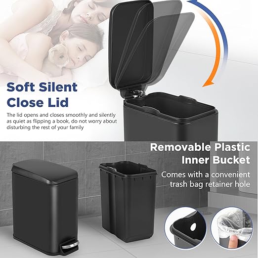 Bigacc 1.3 Gallon Kitchen Trash Can, Stainless Steel Small Trash Can & Mini Garbage Can with Removable Plastic Inner Bucket Lid, Foot Pedal, Waste Bin for Bathroom,(2 Set)