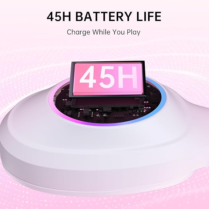 AOC Wireless Gaming Headphones with USB-C for PS5/4, Nintendo Switch, PC, Bluetooth 5.4 & 2.4GHz Gaming Headset with Noise Canceling Mic, RGB, 20ms Latency, 45H, 7.1 Virtual Surround- Pink