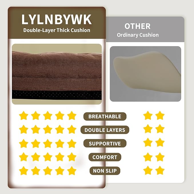 Recliner Cushions, 20x20x5 Inch Double Layer Design Chair Cushion, Soft Tufted Thickened Seat Cushions for Elderly, Brown