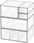 Desk Organizer Set, Clear Stackable Dustproof Storage Boxes for Desktop, Office, DIY Craft & Vertical Space Saving, Perfect for Makeup, Stationery, Jewelry Organization (5 Drawer)
