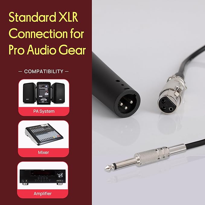 Pyle Professional Dynamic Vocal Microphone - Moving Coil Cardioid Unidirectional Handheld Mic with ON/Off Switch, Includes 15ft XLR to 1/4'' Cable, Set of 2