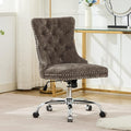 Goujxcy Desk Chair, Modern Chenille Upholstered Tufted Button Home Office Chair, 360° Swivel Armless Desk Chairs, 120°Rocking Ergonomic Computer Task Vanity Chairs, Gray