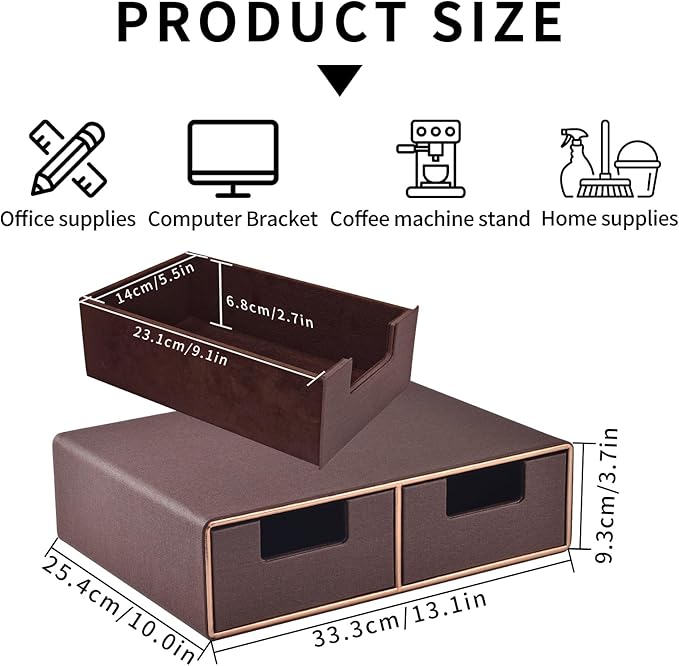 Stackable Desk Drawer Organizer,Dressing table organizer for Jewelry/Cosmetics,Coffee Maker Display holder and Storage Box for Home office,Brown