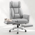 Big and Tall Office Chair, Flip Armrests for Pets & Cross Legged Sitting, Ergonomic Leather Executive Desk Chair with Foot Rest, High-Back Reclining Computer Chairs for Office Home Game - Grey