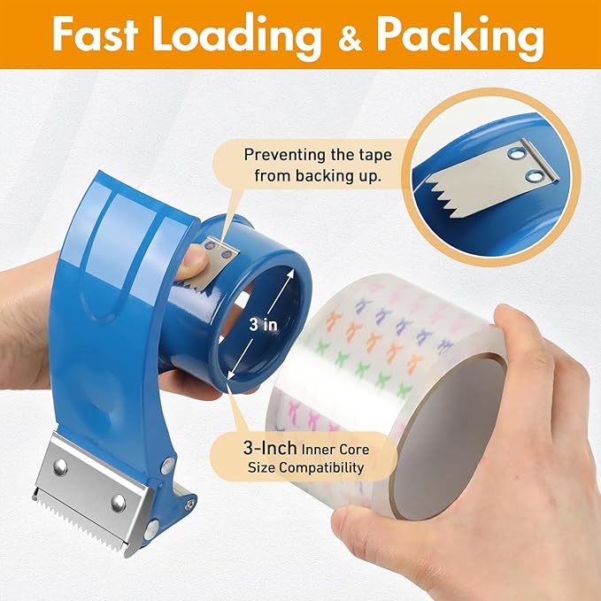 2 Pack Heavy Duty Packing Tape Dispenser Gun, Fits Packaging Tape up to 2 Inches Wide with 3-Inch Core, Adjustable Brake Tape Gun for Shipping, Moving, Office & Warehouse