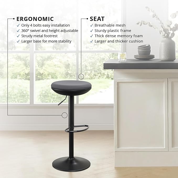 IWMH Standing Desk Stool, Ergonomic Adjustable High Office Chair, Round 360° Swivel Sit Wobble Stool Without Backrest for Bedroom, Kitchen, Living Room (Grey)