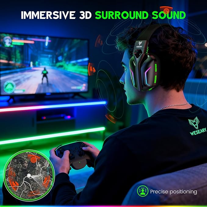 WESEARY Wireless Gaming Headset for Xbox Series X|S, 2.4GHz Ultra-Low Latency Headset with Noise Cancelling Mic for PC, PS5, PS4, Switch, Mac, 3D Surround Sound, Bluetooth 5.4, 50H Battery