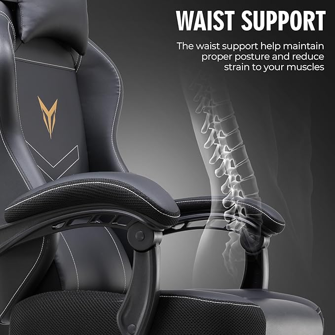 GTPLAYER Gaming Chair, Office Chair High Back Computer Chair for Adults, Leather Desk Chair Executive Ergonomic Height Adjustable with Headrest and Lumbar Support, 300lbs Black