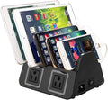5 USB Ports Charging Station Organizer for Multiple Devices Fast Charging Desktop Stand for Apple Android Phone Tablet 1600W 2 AC Power Outlets Charger Dock for Home Office 3 Prong Cord Black