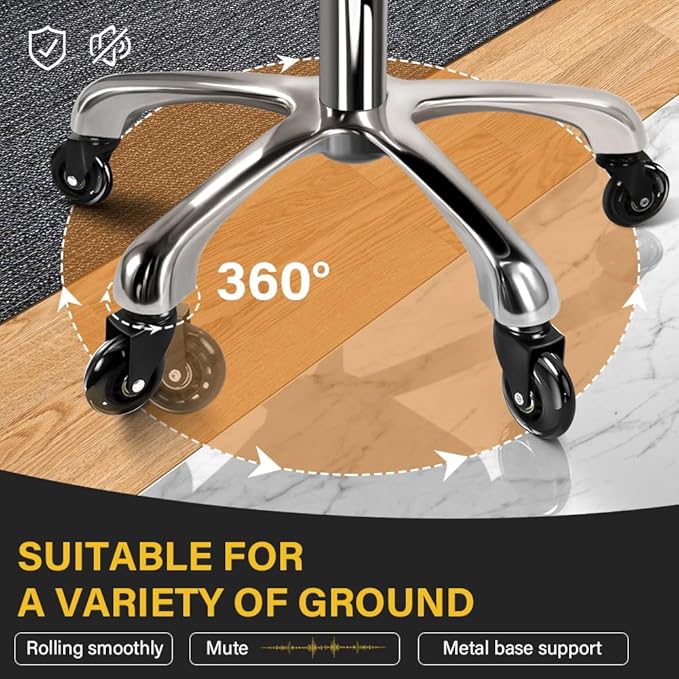 WKWKER Heavy Duty Saddle Rolling Stool with Wheels Hydraulic Swivel Adjustable Rolling Chair Ergonomic Thick Leather Seat Stool Chair for Kitchen Drafting Lab Office Salon Massage Chair – White