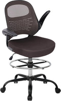 HYLONE Tall Drafting Chair Standing Desk Chair with Flip-Up Armrests, Adjustable Height Ergonomic Office Chair with Footrest Ring - High Stool Chair for Standing Desk (Brown)
