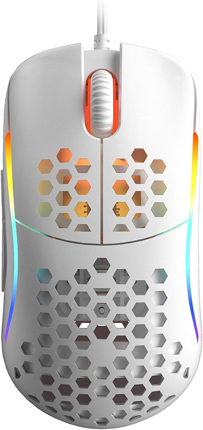 HK Gaming NAOS M Ultra Lightweight Honeycomb Shell Ambidextrous Wired RGB Gaming Mouse 12 000 cpi | 7 Buttons | 59 g (Naos-M, White)