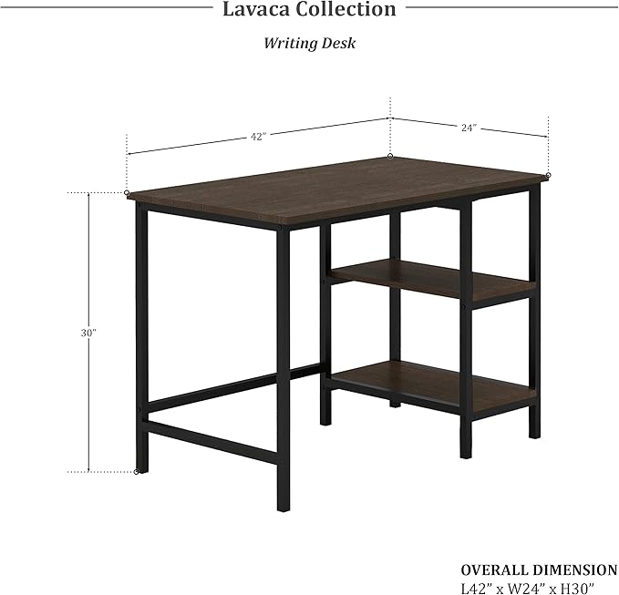 Lexicon Lavaca Metal Writing Desk and Chair Set, Black