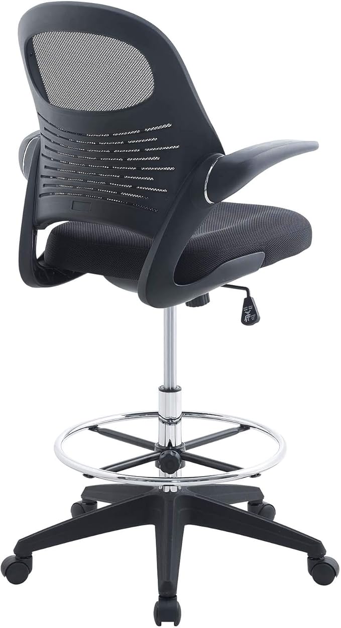 Modway Advance Drafting Stool - Reception Desk Chair - Drafting Table Chair - Flip-Up Arms in Black