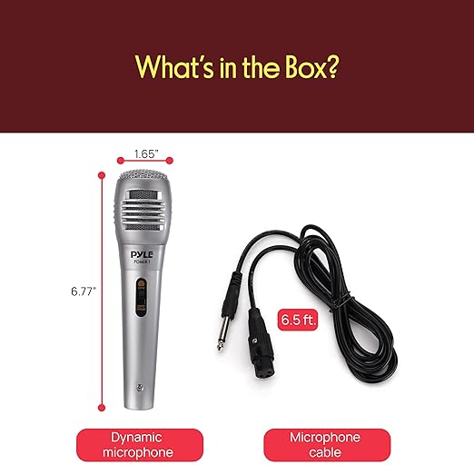 Pyle Wired Dynamic Microphone, Uni-Directional, Handheld Mic with Pop Filter, Steel Mesh Grill, 6.5 ft XLR Cable, Ideal for Stage and Studio Use, Rugged Construction, High Signal Output