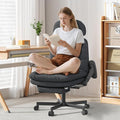 GXJ Criss Cross Chair with Flip-up Arms, Executive Office Chair with Foot Rest, Swivel Cross Legged Office Chair with Lumbar Pillow&Headrest, Corduroy Comfy Computer Desk Chair for Home, Black