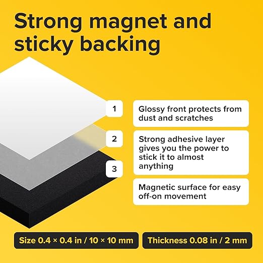 X-Bet Sticky Magnets with Adhesive Backing – 125pcs Flexible Magnet Tape Squares (0.4"x0.08"), Peel & Stick for Crafts, Whiteboard, Fridge, & School Projects