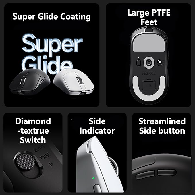 MCHOSE A7 V2 Ultra+ Wireless Gaming Mouse, Megnetic Charging Dock,Tri-Mode Connection, 59 Grams, PAW3950 TI 42K DPI Sensor, Wired/Wireless Dual 8K Polling - Black