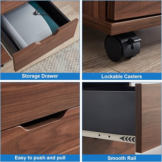 Farini 3-Drawer Vertical Filing Cabinet Rolling Wood Mobile File Cabinets Under Desk for Home Office with Casters,Brown,Fully-Assembled
