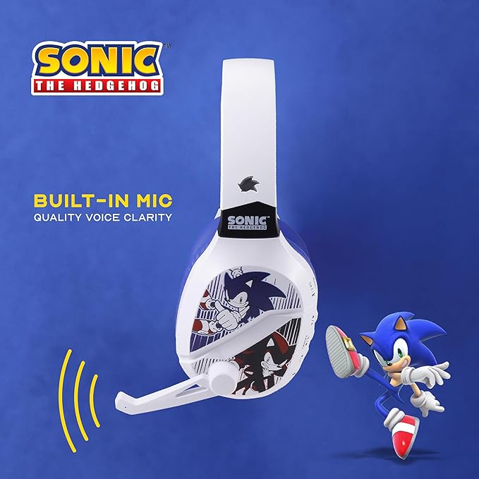 Sonic The Hedgehog Wireless Gaming Headset with Bluetooth, Low Latency, Cushioned Ear Cups, Boom Mic for PC, Phone, Gaming Headphones with Adjustable Microphone