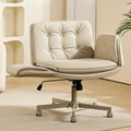 amseatec Criss Cross Chair with Armrests & Wheels, PU Leather ADHD Home Office Desk Chair, Comfortable Lounge Chair for Home, Make Up, Bed Room, 5-Gear Adjustable Arm,Wide Seat,Swivel(Cream/Beige)