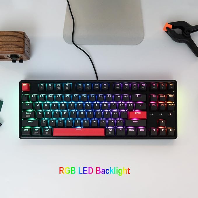 Keychron C3 Pro QMK/VIA Custom Mechanical Keyboard, 8000 Polling Rate Hot Swappable Programmable 87 Keys Compact TKL Layout Gasket Mount, RGB Backlight Wired Gaming Keyboard with Super Red Switches