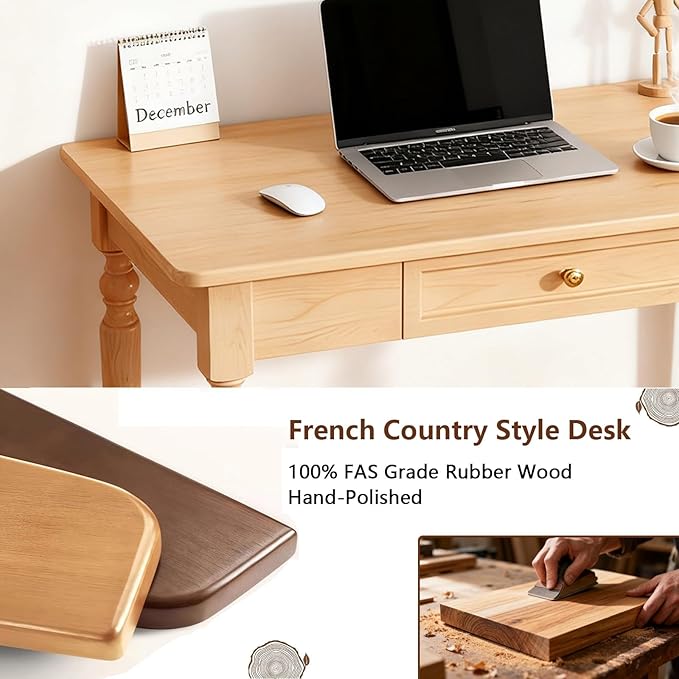 39.4in Country Desk and Chair Set, Home Office Computer Desk with Ergonomic Office Chair, Wooden Writing Desk Study Table, for Bedroom, Office or Student Workstation(Nature,39.4'' x 23.6'' x 29.5'')