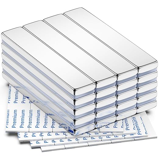 FINDMAG 20 Pack Powerful Neodymium Bar Magnets, Rare-Earth Metal Neodymium Magnet, Strong Magnets with Double-Sided Adhesive - 60 x 10 x 3 mm
