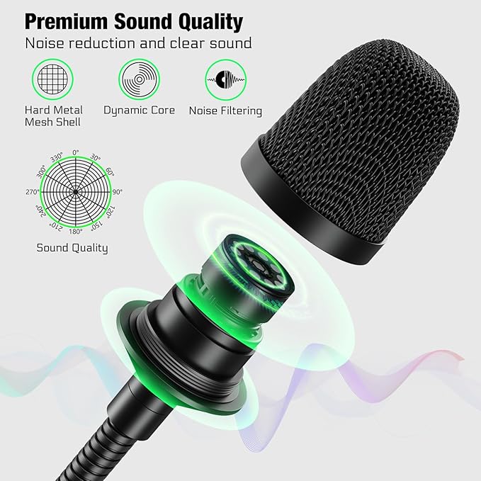 DJ Mic 17 Inch Flexible Gooseneck Microphone, Professional XLR Wired Dynamic Bob Barker Microphone for Video Conference, Podium, Singing, Karaoke DJ Mixer Dedicated Disc Shouting KTV Bar, Metal
