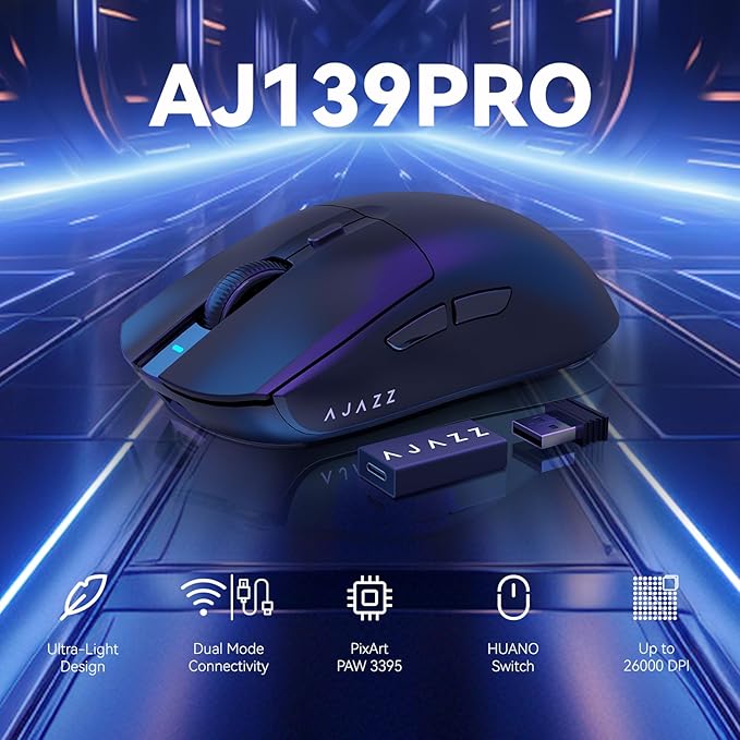 ATTACK SHARK AJ139 G Pro Gaming Mouse USB Receiver up to 26000DPI 6 Programmable Button Ergonomic Symmetric for PS4 Xbox PC Mac Gamer(Black)