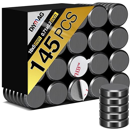DIYMAG Strong Magnets Dots 145Pcs 0.7x0.2Inch Fridge Refrigerator Magnet for Crafts with Adhesive Backing Magnetic Small Black Button Ceramic Circle Craft Heavy Duty Adhesive Whiteboard