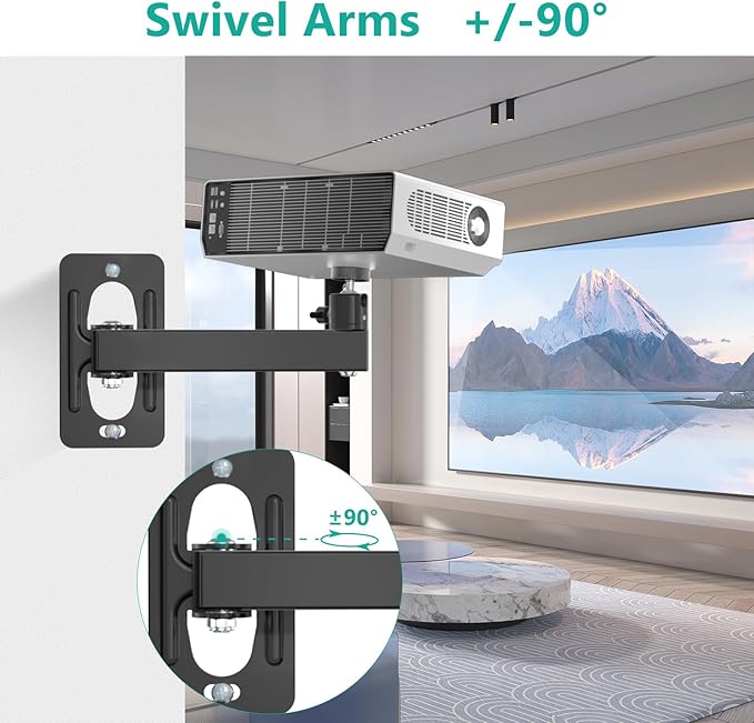 WALI Mini Projector Wall Mount, Full Motion Adjustable Bracket for 1/4" M4 M6 Screws, Hanging Holder for Small Projectors, Supports up to 4.4lbs - 1330LM-PMS, Black
