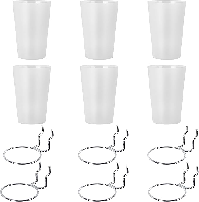 Kuhome 6 Set Pegboard Hooks with Cups, Ring Style Bins with Rings, Pegboard Cup Holder Accessories for Organizing Storage (Transparent)