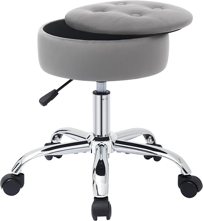 Gitrah Vanity Chair with Wheels Adjustable Vanity Stool with Storage Swivel Vanity Stool for Vanity Rolling Makeup Chair Grey